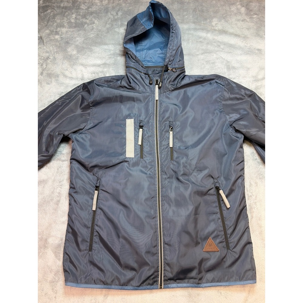 Versatyl Mens Hooded Windbreaker Jacket Navy Blue Full Zip Lightweight Large